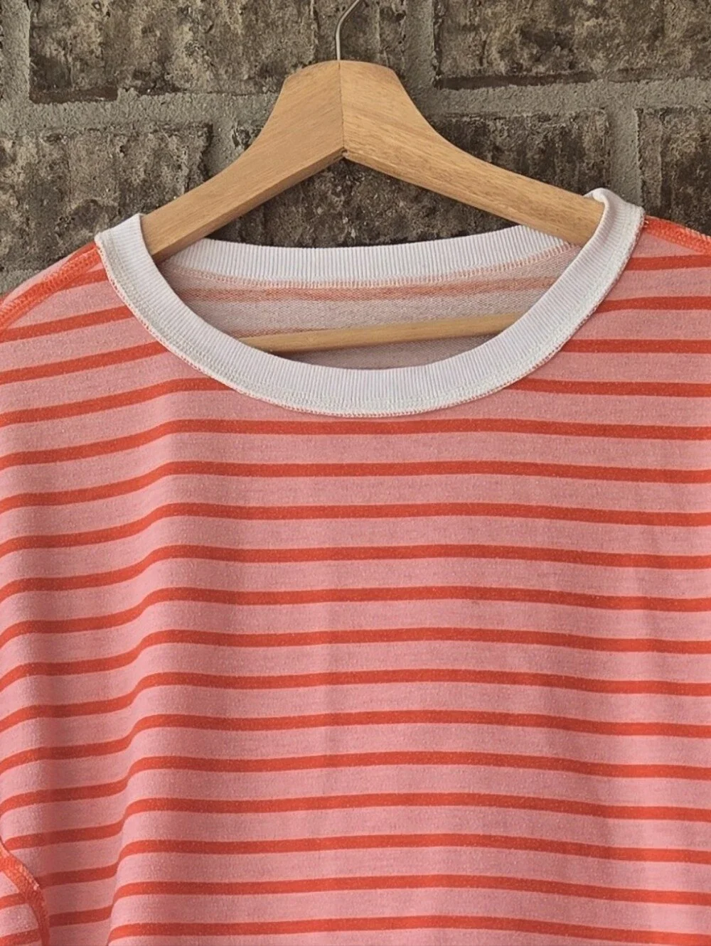 Amazon Women's Pink & Coral Striped Short Sleeve Top / Size L
